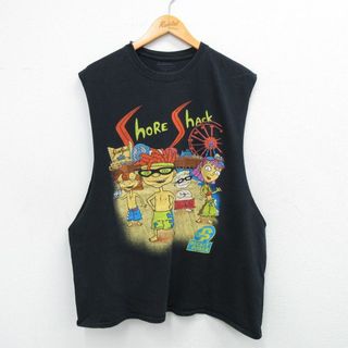 XL★古着 ノースリーブ Tシャツ メンズ アニメ ニコロデオン ラグラッツ コットン クルーネック 黒 ブラック 25jul22 中古