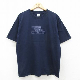 XL★古着 半袖 ビンテージ Tシャツ メンズ 00年代 00s GETTYSBURG 刺繍 コットン クルーネック 紺 ネイビー 25jul22 中古(Tシャツ/カットソー(半袖/袖なし))
