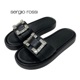 セルジオロッシ(Sergio Rossi)のセルジオロッシ sergio rossi SR JELLY サンダル 靴 シューズ レザー ブラック 黒 ビジュー フラット(サンダル)
