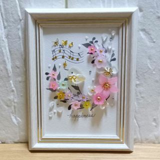 カラフルお花の中でハミング＊ピンク＊シーグラスアート