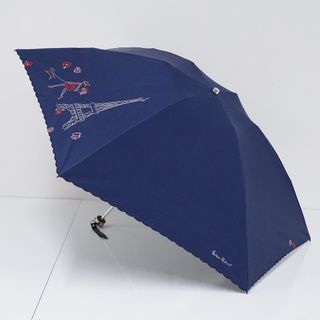 ニナリッチ(NINA RICCI)の折りたたみ日傘 NINA RICCI ニナリッチ USED美品 晴雨兼用 サマーシールドL? 軽量 遮光 遮熱 刺繍 ネイビー 50cm FS9132(傘)