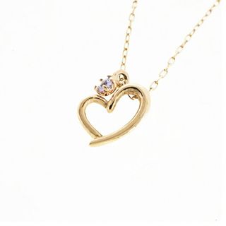 【jv538】 ネックレス ハートモチーフ K10YG イエローゴールド ダイヤモンド タンザナイト 未使用【中古】レディース(ネックレス)