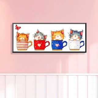11CTクロスステッチキット猫とカップ刺繍キット17×37cm