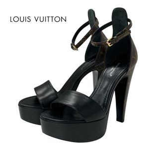 ルイヴィトン(LOUIS VUITTON)のルイヴィトン LOUIS VUITTON アフターグローライン モノグラム サンダル 靴 シューズ レザー ブラック ブラウン 黒 未使用 アンクルストラップ(サンダル)