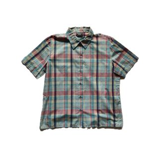 ヴィンテージ(VINTAGE)の【レディース古着】80s マドラスチェック半袖シャツ M~L程度 水色系 USA(シャツ/ブラウス(半袖/袖なし))