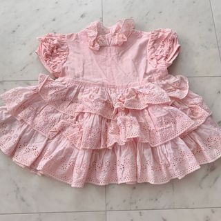 シャーリーテンプル(Shirley Temple)のシャーリーテンプル ベビードレス サーモンピンク 90cm レース(ワンピース)