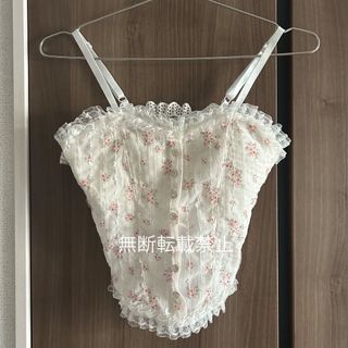 花柄 レース ビジューボタン キャミソール カップ付き ピンク(キャミソール)