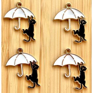 猫 ネコ 黒猫 傘 ハンドメイド パーツ チャーム 雨