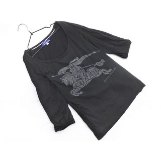 バーバリー(BURBERRY)のBURBERRY バーバリー BLUE LABEL ブルーレーベル ロゴプリント ボリュームスリーブ カットソー size38/黒 ■◆ レディース(カットソー(長袖/七分))