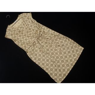 BARNEYS NEW YORK バーニーズ ニューヨーク ウエストリボン 総柄 フレンチスリーブ ワンピース アイボリー ■◆ レディース(ミニワンピース)
