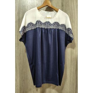 【春夏トップス03】レース切り替え　M　体型カバー　チュニック