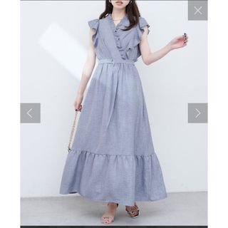 ナチュラルクチュール(natural couture)のフリルカシュクールワンピース ワンピース ナチュラルクチュール フリル ブルー(ロングワンピース/マキシワンピース)