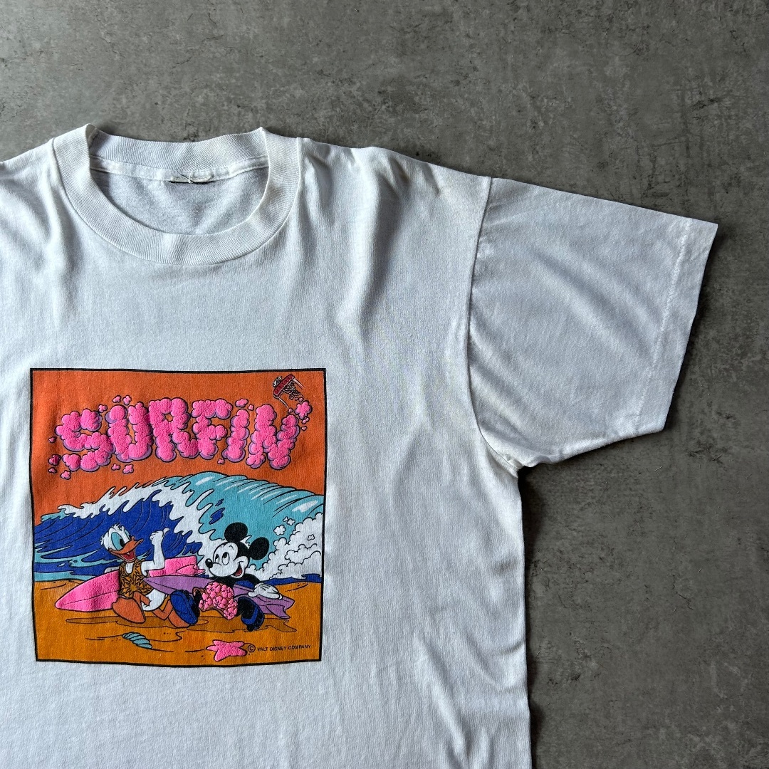 Disney(ディズニー)の80s90s ミッキー&ドナルド tシャツ USA製 ホワイト L相当 両面 メンズのトップス(Tシャツ/カットソー(半袖/袖なし))の商品写真