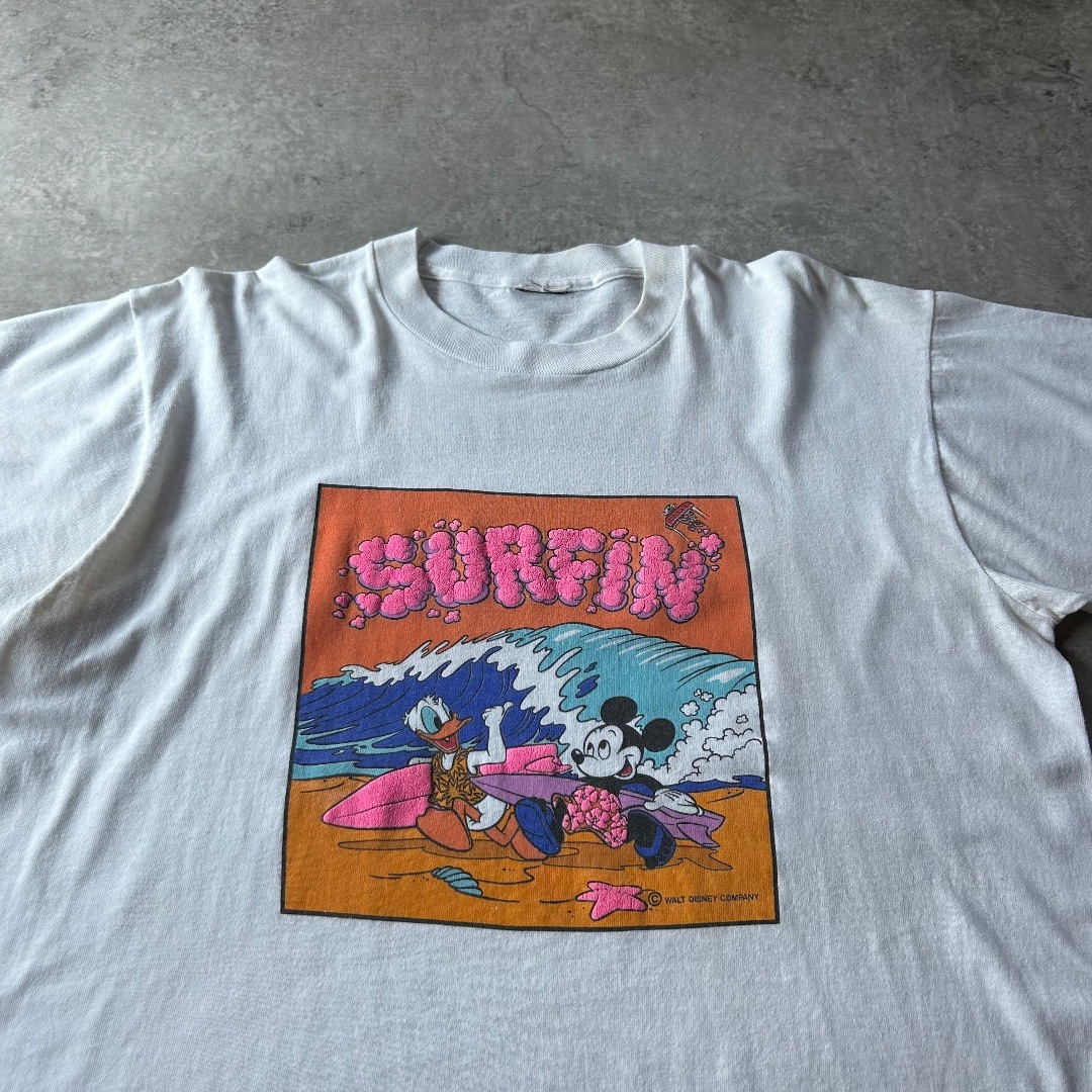 Disney(ディズニー)の80s90s ミッキー&ドナルド tシャツ USA製 ホワイト L相当 両面 メンズのトップス(Tシャツ/カットソー(半袖/袖なし))の商品写真