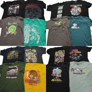 古着卸 まとめ売り キャラクター 半袖Tシャツ 16枚セット (メンズ L /XL ) ヒロアカ 呪術回戦 スヌーピー サンリオ ディズニー 古着 NB3655(その他)