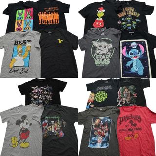 古着卸 まとめ売り キャラクター 半袖Tシャツ 15枚セット (メンズ S ) ディズニー 進撃の巨人 鬼滅の刃 リンガーＴ ミッキー 古着 NB3668(その他)