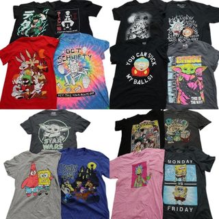 古着卸 まとめ売り キャラクター 半袖Tシャツ 15枚セット (メンズ S ) ナルト ヒロアカ スポンジボブ スターウォーズ 中古 古着 NB3667(その他)
