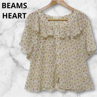 ビームス(BEAMS)のBEAMS HEART ブラウス 花柄 シフォン生地 フリル ノーカラー(カットソー(半袖/袖なし))