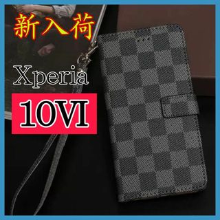 人気　Sony Xperia 10Ⅵケース　手帳型　黒色　チェック柄　PUレザー(Androidケース)