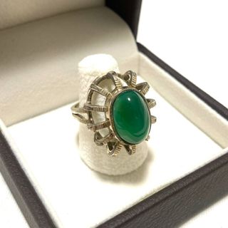 silver カラーストーンリング 緑色石 925 ring vintage(リング(指輪))