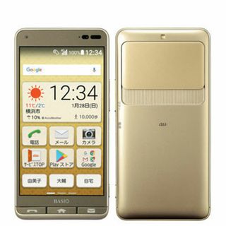 キョウセラ(京セラ)のKYV43 BASIO3 ゴールド SIMフリー 本体 au スマホ  【送料無料】 kyv43gl7mtm(スマートフォン本体)