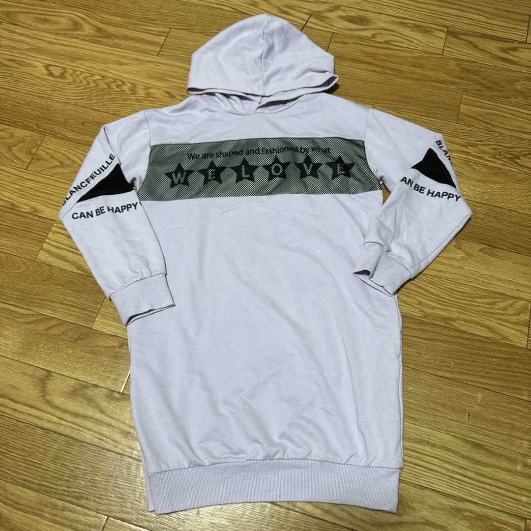 子供服 女の子 ワンピース 長袖 パープル 140サイズ 中古 キッズ/ベビー/マタニティのキッズ服女の子用(90cm~)(ワンピース)の商品写真