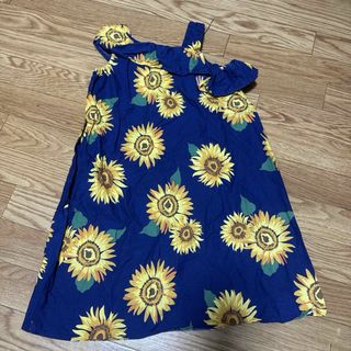 子供服 女の子 ワンピース ブルー ひまわり 140サイズ 中古