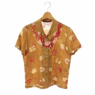 マドモアゼルノンノン シャツ ブラウス 半袖 前開き 花柄 リネン L 茶(シャツ/ブラウス(半袖/袖なし))