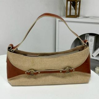 キャンバス×レザー バイカラーワンショルダーバッグ 金具 アンティーク調(ショルダーバッグ)