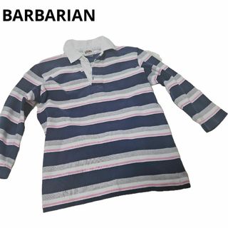バーバリアン(Barbarian)の【オシャレ⭐BARBARIAN】紺　白　ピンク　ボーダー　ポロシャツ(ポロシャツ)