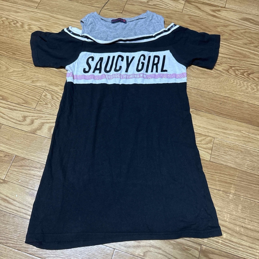 子供服 女の子 ワンピース Tシャツ 黒 ブラック 150サイズ 中古 キッズ/ベビー/マタニティのキッズ服女の子用(90cm~)(ワンピース)の商品写真