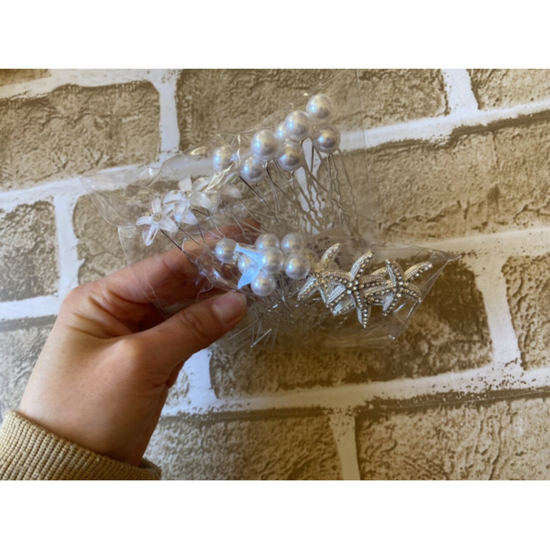 セール　髪飾り　ブライダル　アクセ　ヒトデ　星　パール　ヘアピンセット　１４本　 レディースのヘアアクセサリー(ヘアピン)の商品写真