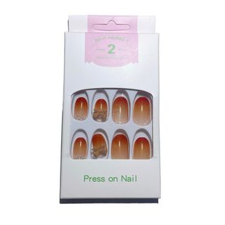 ネイルチップ つけ爪 23PCS セルフネイル ピンク ブラウン リボン(つけ爪/ネイルチップ)