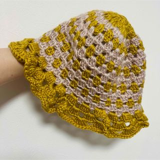 ハンドメイド 手編み クロシェ編み ニット帽 帽子 ①チューリップハット