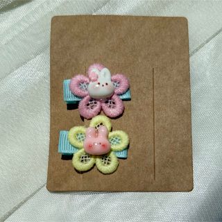ハンドメイド ドール ベビー キッズ ヘアピン ヘアクリップ うさぎ＆お花