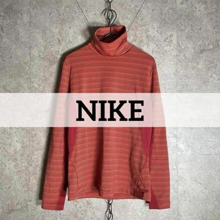 ナイキ(NIKE)のNIKE ナイキゴルフ ハイネック 長袖シャツ FITDRY ボーダー 臙脂色(カットソー(長袖/七分))