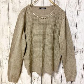 ラグアウト　長袖 ニットトップス　Ｌ　レディース　パール　シンプル　きれいめ(ニット/セーター)