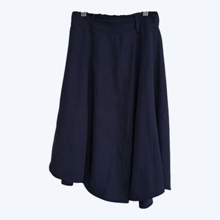 ネイビー アシンメトリー フレア スカート ウエストゴム オフィスカジュアル