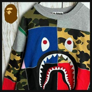 アベイシングエイプ(A BATHING APE)の【希少デザイン】アベイシングエイプ ⭐︎パッチワーク シャークスウェット　即完売(スウェット)