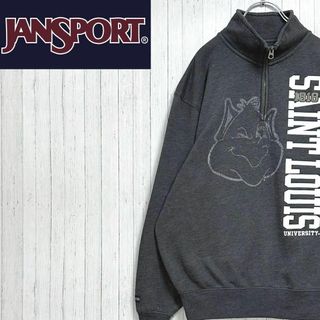 ジャンスポーツ　スウェット　カレッジ系　ハーフジップ　ビッグプリント　裏起毛　S