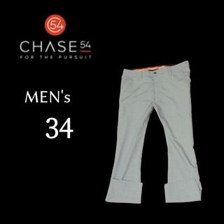 メンズ34×31 CHASE54 春夏ゴルフパンツ グレンチェック柄 ライトグレ