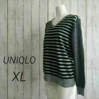 ユニクロ(UNIQLO)のユニクロ エクストラファインメリノ ボーダー Vネック セーター XL 43(ニット/セーター)