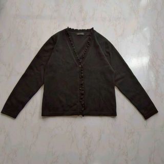 カシミヤ100% 長袖ニットカーディガン F 黒 長袖 ミセス(カーディガン)