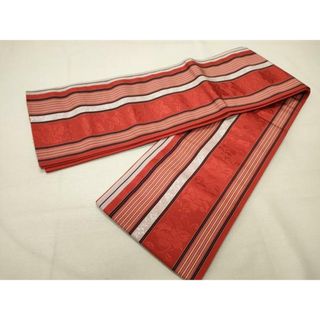 平和屋着物◎本場筑前博多織　半幅帯　枝花間道　正絹　逸品　CAAU7837in(帯)