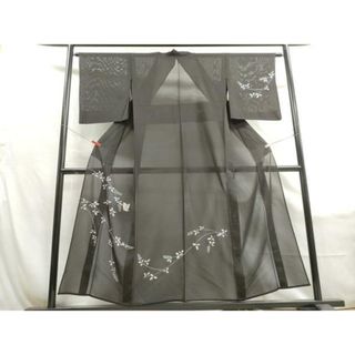 平和屋着物＊夏物　訪問着　絽　花蝶文　黒地　金銀彩　正絹　逸品　DAAU2447ud(着物)