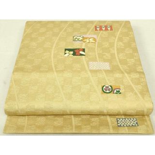 平和屋着物◎九寸開き名古屋帯　矢羽　花蝶文　金糸　正絹　逸品　DAAU4604qp(帯)