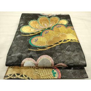 平和屋着物▼六通柄袋帯　松文　黒地　金銀糸　正絹　逸品　未使用　CAAU5685ak(帯)