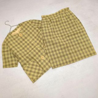 【ヴィンテージ】セットアップ ノーカラージャケット タイトスカート チェック柄(ノーカラージャケット)