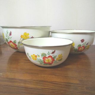 花柄ホーロー キッチンボウル 3点セット
