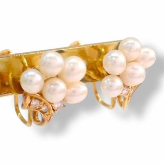 タサキ(TASAKI)のタサキ K18 真珠 パール 10珠 ダイヤ イヤリング YG 花 3758(ピアス)